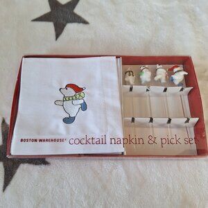 Boston Warehouse Polar Bears Christmas‎ Winter Cocktail Napkin & Pick Set of 4
